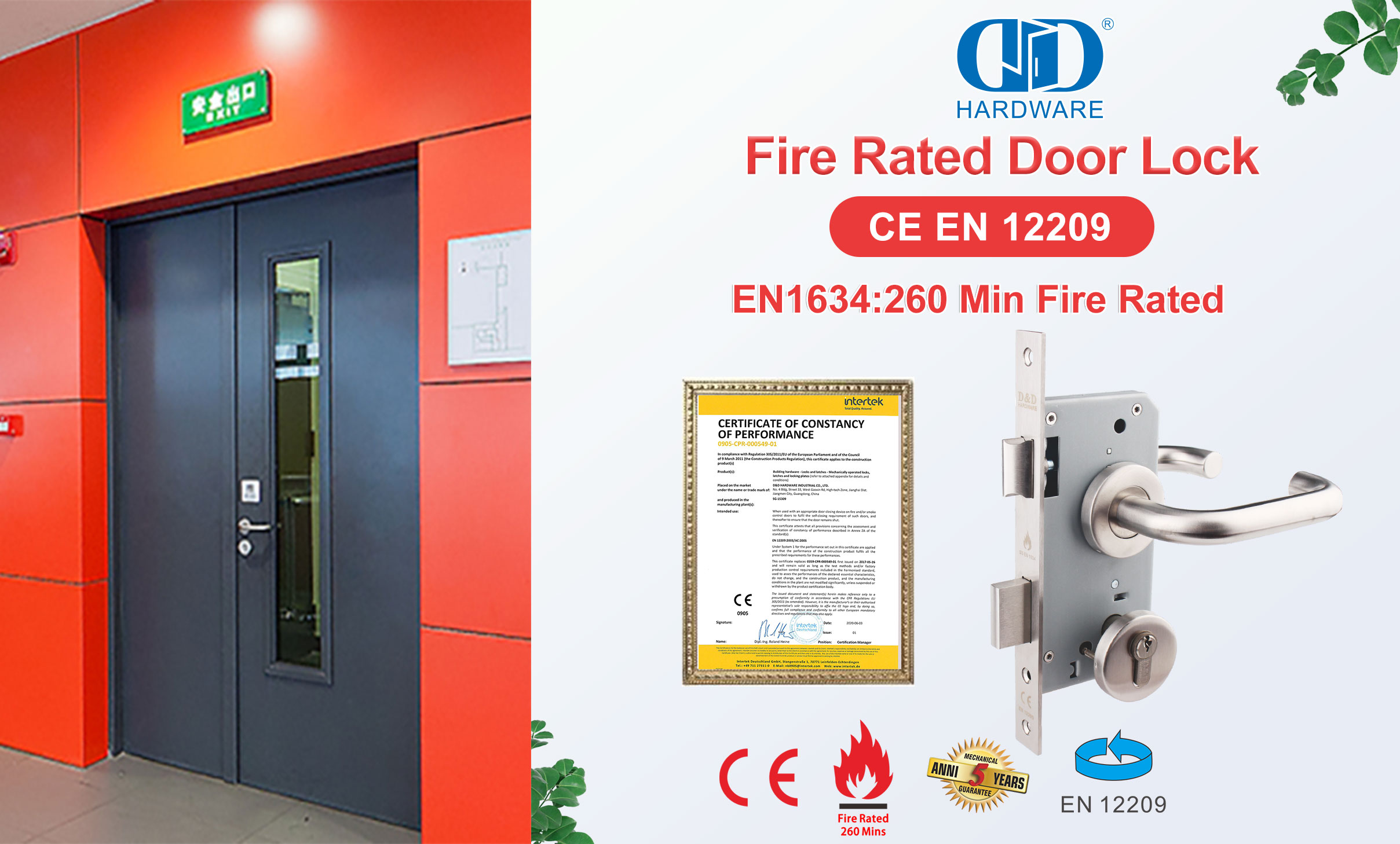 Cerradura de puerta comercial de seguridad CE EN12209 EN1634 EN1670